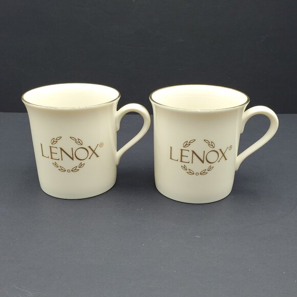 Lenox Logo Mugs Lenox Name Gold Wreath Gold Trimmed Ivory Mugs - Picture 1 of 7